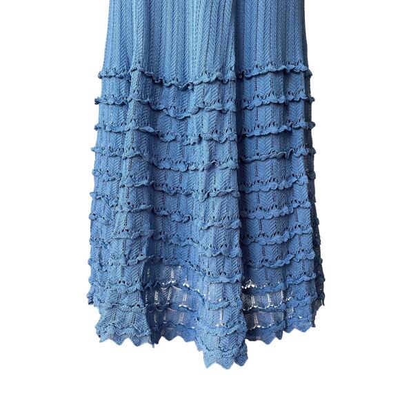 Anthropologie Maria Pavan Sweater Maxi skirt Medium Blue drop waist Knit Ruffle - Picture 3 of 5